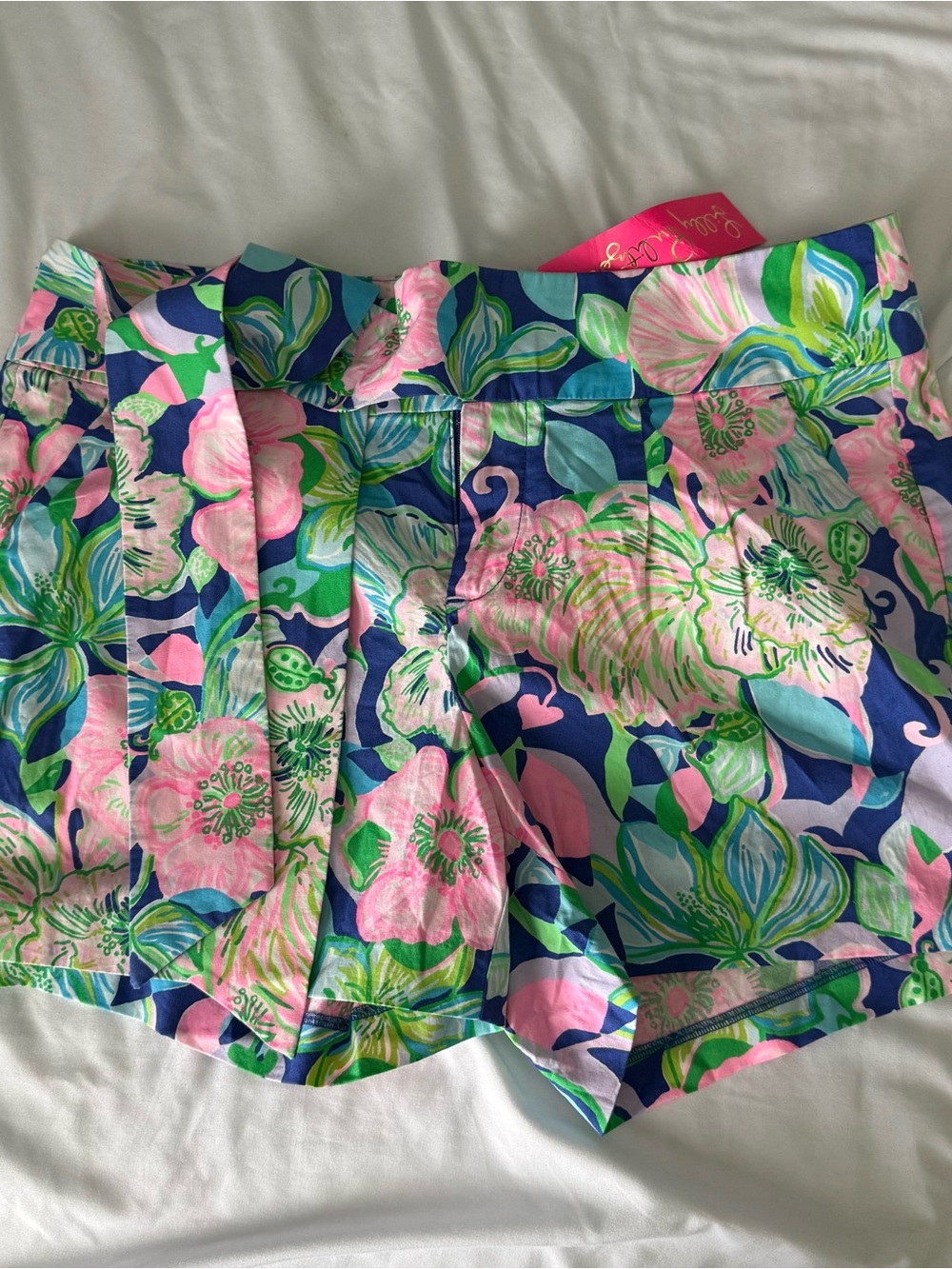 Lilly Pulitzer Navy Blue Floral Print Women's Shorts with Pink & Green